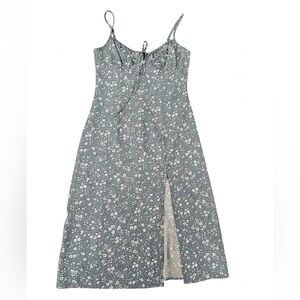 NWT Floral Blue and White Midi Dress With Side Slit and Tie Front Size L